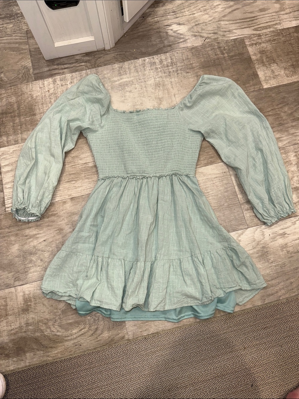Altar'd State Mint Green Smocked Square-Neck Tiered Dress